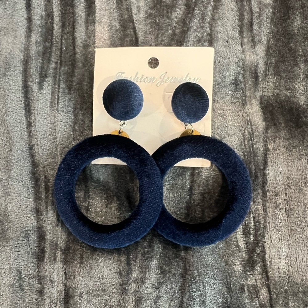 Navy Blue Velvet Hoop Earrings